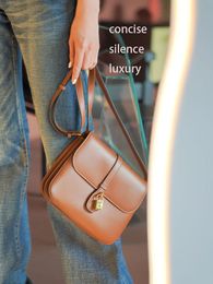 Women fashion shoulder bags plain calfskin outdoor casual crossbody versatile saddles lock pendant small flaps hasp fastener