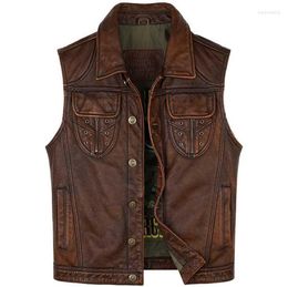 Men's Vests Motorcycle Biker Club Leather Vest Vintage Punk Style Mens Genuine Sleeveless Jackets Cowhide Waistcoat Dark Brown M-5XL Kare22