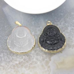 Pendant Necklaces Natural Quartz Crystal Obsidian Buddha Gold Plated Necklace For Women Men Stone Pendulum Healing Jewelry MakingPendant