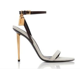 Women luxury designer brands sandal high heels patent leathers Padlock leather sandal pointy toe naked sandals pumps original box