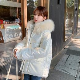 Women's Trench Coats Winter Down Cotton Jacket Women Fashion Faux Fur Collar Hooded Short Parkas Mujer Thick Warm Cotton-Pad Overcoat Female