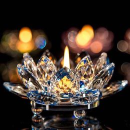 lotus flower light UK - Crystal Glass Lotus Flower Candle Tea Light Holder Buddhist Candlestick Wedding Bar Party Valentine's Day Decor Night Light Y198a