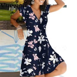 Summer V Neck Floral Print Party Dress Women Vintage Sleeveless Tank Mini Spring Loose A Line 220521