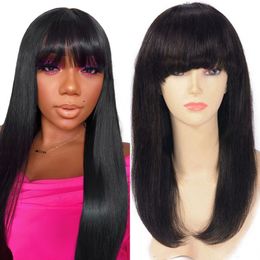 13x4 HD Lace Front Wigs 130% Indian Straight Natural Colour Human Hair Wig with Bangs for Women
