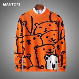 Cartoon O-neck Cotton Sweaters Men Long Sleeve Autumn Winter Knitted Slim Sweaters Fashion Men's Pullovers Casual Cute Wool Coat 201126