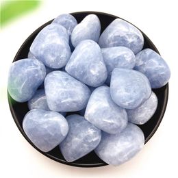 Decorative Objects & Figurines 1pc Small Natural Blue Calcite Crystal Heart Shaped Reiki Healing Palm Stones Gemstones Quartz Crystals Chakr