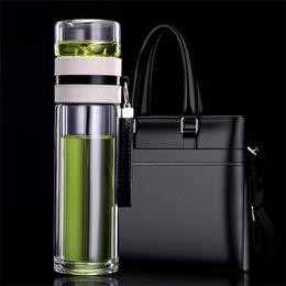 Doublelayer Tea Bottle High Borosilicate Glass Water Mens Office Special Highgrade pot with Partition Cup Y200107