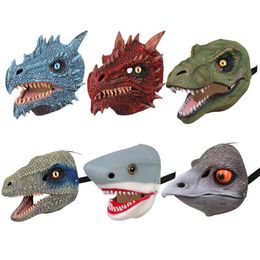 Party Masks Halloween Dragon Dinosaur Open Mouth Latex Horror Headgear Dino Cosplay Costume Scared 230206