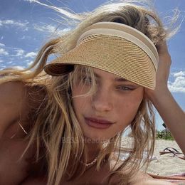 Visors Panama Fashion Straw Hat Empty Top 2022 For Women Summer Sun Protection Outdoor Sports Fishing Vacation Beach ChapeauVisors