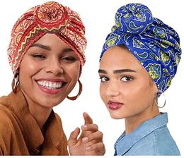 Ethnic Clothing African Pattern Hair Wraps Knot Turban Boho Paisley Flower Scarf Pre-Tied Bonnet Hats Headwrap Caps