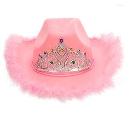 Berets Pink Feather Cowgirl Hat Women Bachelorette Party Birthday Adults Holographic Disco Dress UpBerets BeretsBerets