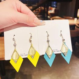 Dangle & Chandelier Fashion Luxury Blue Yellow Geometric Drop Earrings For Women Gifts Cute Party Jewelry Korean Hanging Square EarringsDang