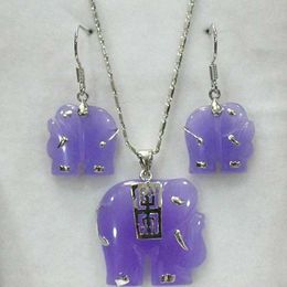 fashion Jewellery Set Purple Jade Carving Elephant Pendant Necklace set