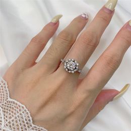 Sunflower designer ring 925 Sterling Silver Rings Luxury Jewellery 5A Cubic Zirconia Full White CZ Wedding diamond ring for woman Bride Gift Size 5-10 With Box