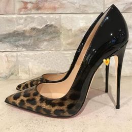 8cm 10cm 12cm Thin Heel Sexy Leopard Print Pointy Toe Stiletto High Heels Pumps Shoes Shiny Leather Wedding Ladies Party 220426