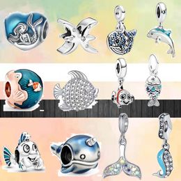 925 Silver Fit Pandora Charm 925 Bracelet Classic Sparkling fish tail Pisces Dolphin Whale Clown Fish Pendants charms set Pendant DIY Fine Beads Jewellery