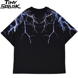Streetwear Dark Lightning T Shirt Hip Hop Men Harajuku Tshirt Short Sleeve Cotton T-Shirt Fashion Black Tops Tees HipHop 220325