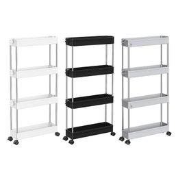 Hooks & Rails Adjustable 4/3 Layer Storage Trolley Shelf Bathroom Kitchen Organizer Cart Rack With Wheels Household Office Rolling Decor