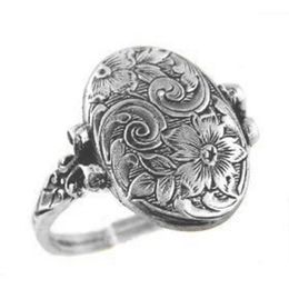 Wedding Rings Retro Unique Fashion Ring Silver Colour Design Carving Flower Patterns Anniversary Engagement Women JewelryWedding