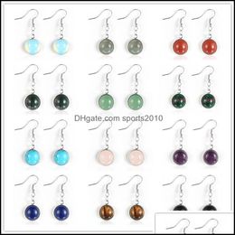 Arts And Crafts Women Natural Stone Charms 12Mm Round Chakra Stones Turquoises Rose Quartz Dangled Earrings Tiger Eye Onyx Sports2010 Dhbsz