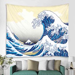 Japanese Mount Fuji Wall Hanging Rugs Print Tapestry Kanagawa Large Wave Home Decor J220804