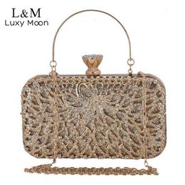 Evening Bags Metal Elegant Evening Bag Luxury Diamond Clutch Purses and Handbags Small Gold Bridal Wedding Party Chain Shoulder Bag X548h 220318