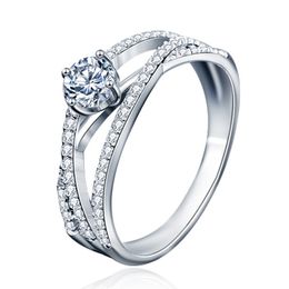 0.5ct EF Round 18K White Gold Plated 925 Silver Moissanite Ring Diamond Test Passed Jewellery Woman Girlfriend Gift