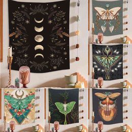 Retro American Butterfly Moon Trippy Tapestry Hippie Mot Art Tapestry Wall Hanging Blanket Decor Boho Room Decoration Aesthetic J220804