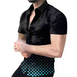 2022 Spring Gradient polka dot printing Shirts Men Fashion Single-breasted Buttoned Shirt Casual Short Sleeve Cardigan Streetwea G220511
