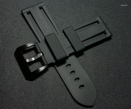 Watch Bands Accessories Silicone Rubber Strap 24mm Black For PAM111 PAM00112 PAM389Watch Hele22