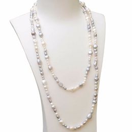 Handmade necklace 120cm size 3-9mm baroque grey white freshwater pearl Morandi Colour Jewellery