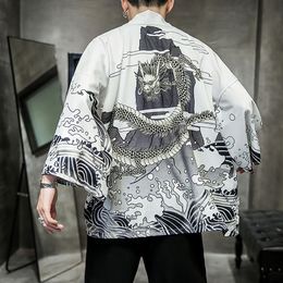 Fashion Men's Kimono Cardigan Oversize Shirts Popular Dragon Pattern Printed Shirt Yukata Top Anime Costume Men Clothing 2022