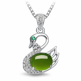 swan necklace Hetian jade jasper swan pendant silver necklaces gift for girlfriend Jewellery