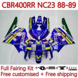 Body Kit For HONDA 400CC CBR400 RR NC23 CBR 400 RR CC NC29 88-99 Bodywork 130No.2 CBR400RR 88 89 90 91 92 93 CBR 400RR 1988 1989 1990 1991 1992 1993 OEM Fairing movistar blue