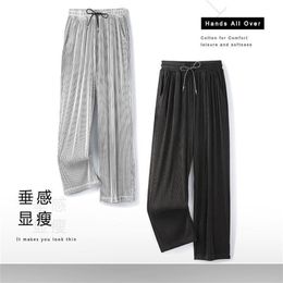 Men's Pants Summer Loose Ice Silk Drape 100KG Size Long Fat Casual Sports Wide Leg Straight Brand 220826
