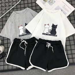 Milinsus Summer 2020 Tshirts Top and Shorts Two PCS Set Tracksuit Female Striped Beach Casual Shorts 2 Piece Outfits for Women T200704