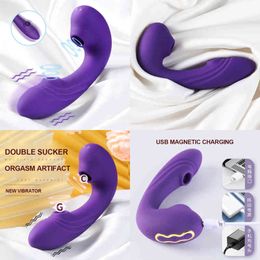 Nxy Dildos Double Sucking Vibrator for Women Sex Toys Nipple Clit Sucker Clitoris Vaginal Stimulator g Spot Massager Vibrating Dildo Female 220420