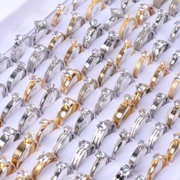 Women's Fashion Zircon Rhinestone Stainless Steel Jewelry Band Rings For Women Men Wedding Engagement Gift Mix Style