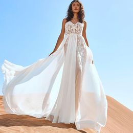 Abiti da sposa semplici da spiaggia Abiti da sposa con applicazioni in pizzo su misura Abito da sposa Boho senza spalline Abiti da sposa a linea