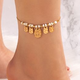 Bohemian Leaf Tassel Foot Chain Charms Colourful Beads Anklets for Women Alloy Barefoot Sandals Adjustable Jewellery