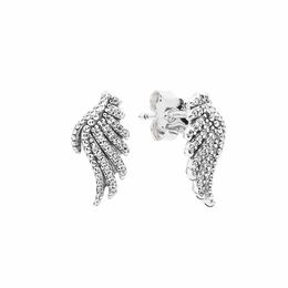 Authentic 925 Sterling Sivler Feather Stud Earrings Women Girls Party Jewelry with Original gift box for Pandora CZ diamond earrings