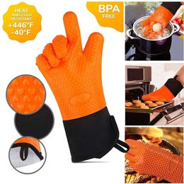 2pcs Food Grade Thick Heat Resistant Silicone Glove BBQ Grill Gloves Kitchen Barbecue Oven Cooking Mitts Grill Baking Gloves 220510
