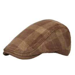 Berets Spring Autumn Peaked Cap Men Women Vintage Plaid Corduroy Gatsby Flat Hat Ivy Adjustable Visor NZ188Berets