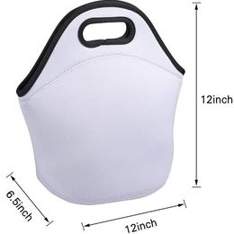 Sublimation Blanks Neoprene Lunch Bag Insulated Thermal Lunch-Bag Carry Case Handbags Tote with Zipper for Adults Kids Outdoor Travel Picnic SN4657