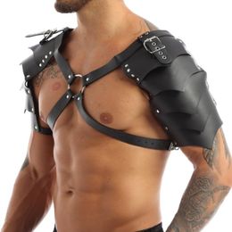 Bras Sets Sexy Gothic Men Faux Leather Armour Shoulder Tops Chest Harness Bondage Club Lingerie Warrior Cosplay Adjustable Fetish C213N