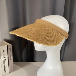 Wide Brim Hats Summer Ladies Hand-woven Empty Top Straw Hat High-quality Sun Outdoor Solid Color Fresh HatsWide