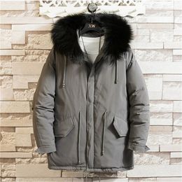 Winter Jackets Men Fur Warm Thick Cotton Hooded Parkas Mens Casual Fashion Warm Coats Windbreaker Overcoat 201128