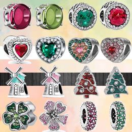 925 bracelet charms for Pandora charm set Original box New Fashion Green Red Zircon Flower Pinwheel Heart Shiny Round European Bead necklace charms Jewellery