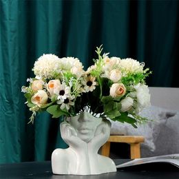 Ceramic Human Face Flower Vase Art Creatrive Sculpture Human Head Abstract Plant Flower Pot Home Decor Arrangement 220628