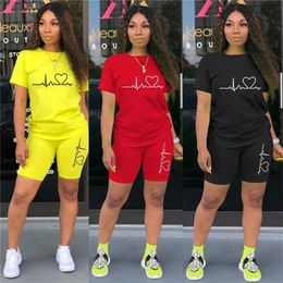 Casual Tracksuit Women Two Piece Set Summer T-Shirts And Shorts sets Solid Color Print Short Sleeve Top Tees Female Suits S-4XL 220509
